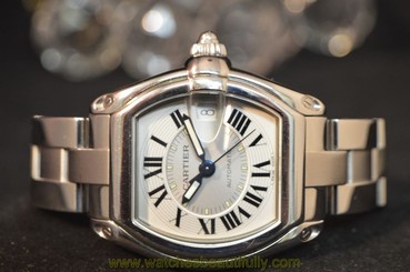 MIDSIZE CARTIER ROADSTER AUTOMATIC SILVER DIAL STAINLESS STEEL ORIGINAL BOX