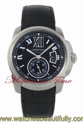 CARTIER CALIBRE AUTOMATIC LARGE STAINLESS STEEL BLACK ON STRAP REF # W7100014 845960003667