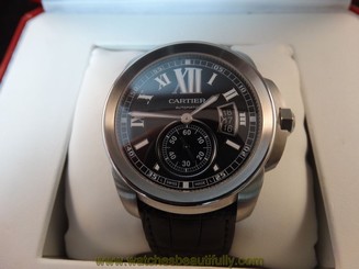 Calibre de Cartier Stainless Steel Diver Watch Leather Strap Box Cleaning Kit