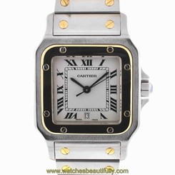 Cartier Santos Two Tone Stainless Steel & 18k Yellow Gold Men's Watch 1566
