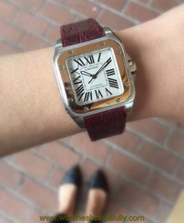 Cartier Santos 100 Automatic 33MM Steel/18K Rose Gold Leather Strap #W20107X7
