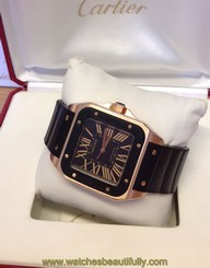 Cartier Santos 100 W20124U2 Rose Gold & Rubber - B&P 2008 - Immaculate Condition