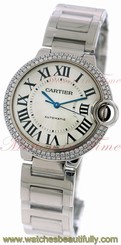 Cartier Ballon Bleu 18k White Gold Diamond Medium Size 36.6mm Automatic WE9006Z3