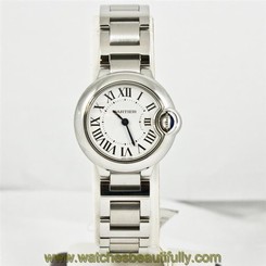 Cartier 29mm Ladys Ballon Bleu Model W69010Z4 Silver Guilloche Dial Smooth Bezel 7612456341434