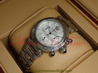 Cartier Pasha 38mm Stainless Steel Chronograph Automatic Skeleton Back W31030H3