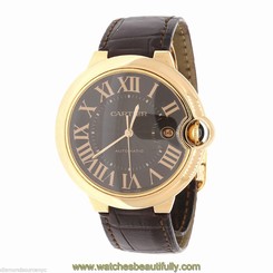 CARTIER BALLON BLEU 18K ROSE GOLD BROWN DIAL WATCH W6920037 PRE-OWNED 7612456621055
