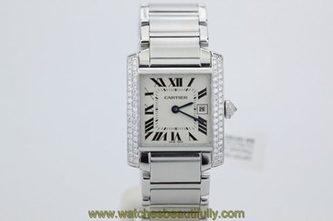 Cartier Tank Francaise Stainless Steel Ladies Medium with Custom Diamond Rails