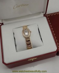 Cartier Diamond Baignoire 18k Yellow Gold YG Watch Ladies Oval