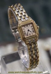 CARTIER --- Lady's Panthere Panther 18K Yellow Gold Watch Steel & Gold Bracelet