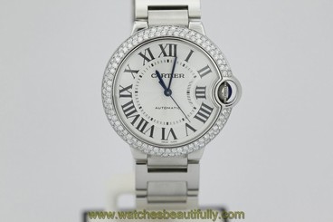 Cartier Ballon Bleu Stainless Steel Mid Size with Custom Diamond Bezel 1.74 CTS 7612456620874