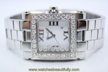 CHOPARD HAPPY SPORT SQUARE STAINLESS STEEL DIAMOND ENCRUSTED WATCH 278496-3002