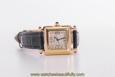 Brand New Authentic Chopard Happy Sport Watch Square 18K Gold With Diamonds