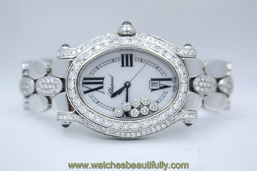 CHOPARD HAPPY SPORT OVAL STAINLESS DIAMOND ENCRUSTED WATCH REF:278418-3002