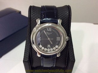 CHOPARD Ref. 27/8238-23 Happy Sport S/S 7 Diamonds w/ Blue Dial/Blue Strap! MINT 1684749001
