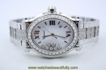 CHOPARD HAPPY SPORT OVAL STAINLESS STEEL DIAMOND ENCRUSTED WATCH REF:278546-3003 845960059909