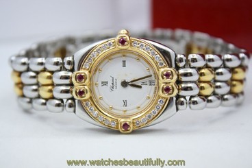 CHOPARD GSTAAD TWO TONE 18K YELLOW GOLD SS DIAMOND ENCRUSTED WATCH REF: 32/8112