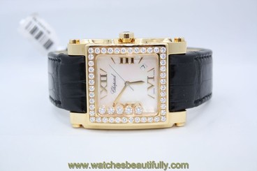 NEW CHOPARD HAPPY SPORT II SQUARE XL 18K YELLOW GOLD FACTORY DIAMOND WATCH