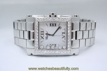 CHOPARD HAPPY SPORT II SQUARE XL STAINLESS DIAMOND ENCRUSTED WATCH 288467-3001