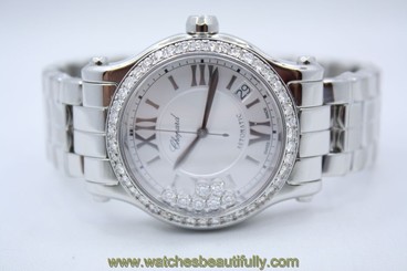 CHOPARD HAPPY SPORT ll ROUND AUTO STAINLESS DIAMOND ENCRUSTED WATCH 278559-3002 845960053754