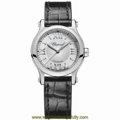 CHOPARD WOMEN'S 30MM BLACK LEATHER BAND STEEL CASE AUTOMATIC WATCH 278573-3001