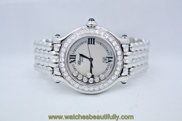 CHOPARD HAPPY SPORT ROUND STAINLESS STEEL DIAMOND ENCRUSTED WATCH 278236-3016 722630249764