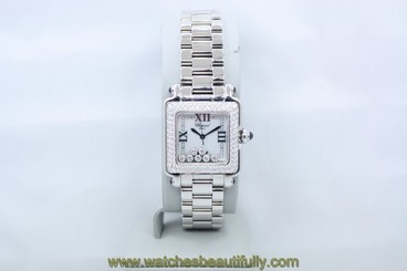 CHOPARD HAPPY SPORT SQUARE 7 STONE STAINLESS FACTORY DIAMOND ENCRUSTED WATCH