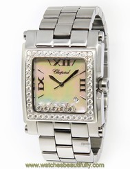 Chopard Happy Sport Square XL Stainless Steel MOP Diamond Watch 28-8448/20