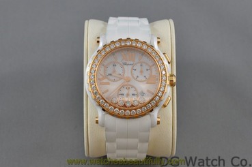 Chopard Happy Sport Chronograph White Ceramic Rose Gold Diamond 288515-9002