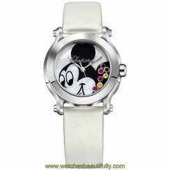 CHOPARD WOMEN'S HAPPY SPORT 36MM WHITE SATIN BAND QUARTZ WATCH 278475-3032