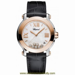 CHOPARD WOMEN'S HAPPY SPORT 36MM BROWN LEATHER BAND QUARTZ WATCH 278492-9004
