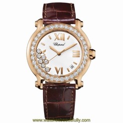 CHOPARD WOMEN'S HAPPY SPORT 36MM BROWN LEATHER BAND QUARTZ WATCH 277473-5001