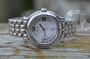 Chopard Happy Sport Classic Round SS White Dial Watch 7 Floating Diamonds 8236