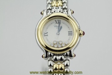 Chopard Happy Sport Two Tone Yellow Gold Floating Diamond and Ruby Lugs