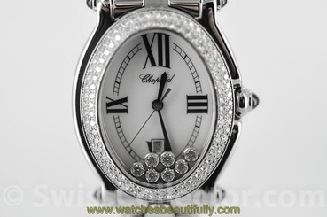 Chopard Happy Sport Oval 18k White Gold Bezel w/Diamonds Box and Papers