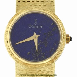 Corum 18k Yellow Gold Lapis Dial Sapphire Cabochon Crown 23mm Dress Watch 45.1g