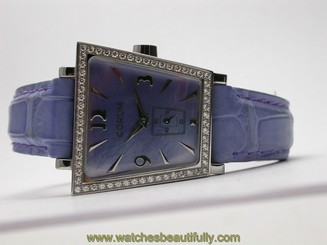 CORUM TRAPEZE STAINLESS STEEL LADIES WATCH LAVENDER TONES 105.404.20 QUARTZ