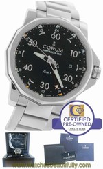 MINT Corum Admiral's Cup GMT Date Automatic Black Stainless Watch 383.330.20/V70