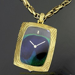Corum 18k Feather Peacock Pendant Watch Gold Sold By Van Cleef Arpels 1970s