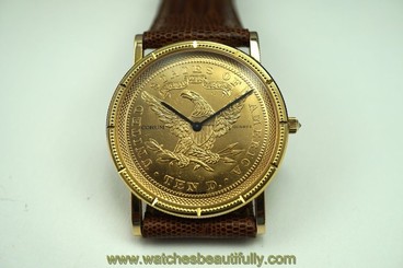 CORUM $10 LIBERTY COIN WATCH 32mm.18K EXCELLENT ORIGINAL BUCKLE DATES 2000's