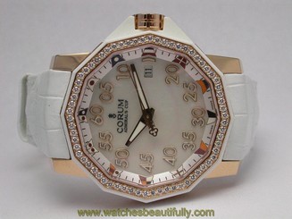 CORUM 082.951.85/0089 WHITE BAND MOP DIAL DIAMOND BEZEL WOMEN'S WATCH