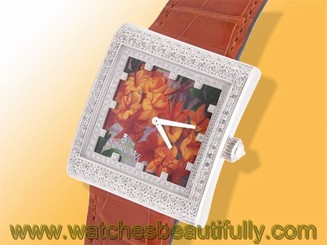 Corum Artisan Collection Buckingham Hand-painted Azalea Dial 18K WG Ladies Watch