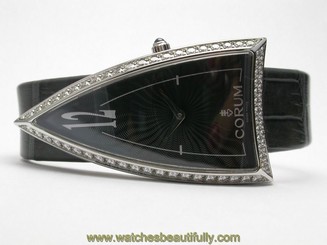 CORUM ROCKET STEEL DIAMOND WATCH BLACK SUNBURST DIAL 24.941.47 GREY STRAP