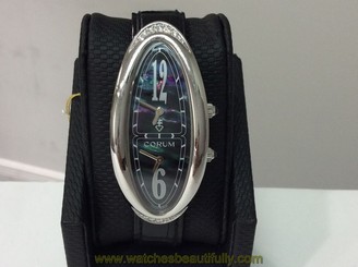 CORUM Ref. 137.221 OVALE Dual Time S/S & Diamonds w/ Tahitian MOP Dial! Beauty!!