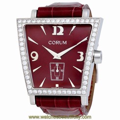 Corum Trapeze Burgundy Leather Diamond Ladies Watch 106.404.47/0012 DP51