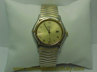EBEL SPORTS WAVE MENS 18K GOLD BEZEL AND STAINLESS STEEL MODEL