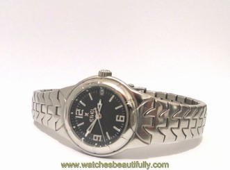 Beautiful EBEL E Type E9087C21 Ladies Quartz Date 27mm Steel Black Dial Watch