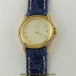 Ebel Classic Wave Diamond Watch 750 18k Yellow Gold Case Buckle Leater Band