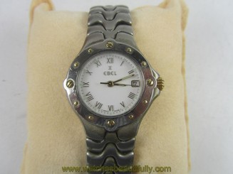 Ebel Sportwave 2-Tone 18K Yellow Gold & Steel Date 27MM Ladies Watch E6087621 EU