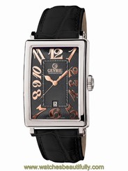 Gevril Women's 7042R Mini Rose-Gold Black Dial Black Leather Date Wristwatch
