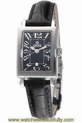 Gevril Women's 8042N Super Mini Rectangular Black Dial Leather Date Watch